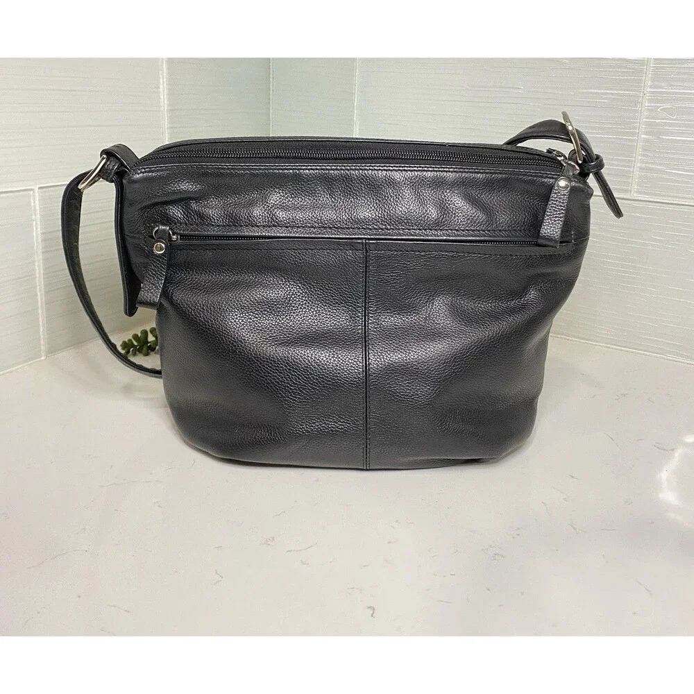 ili New York Black Pebbled Leather Crossbody Bag Travel Purse Multi Pocket